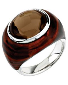 Genuine Smoky Quartz Ring W/Tiger Print Enamel Sterling Silver  Size 10.00 14.00X12.00 Mm Genuin Smoky Quartz Ring W/Tiger Print Enamel