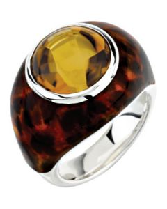 Genuine Honey Quartz Ring W/Leopard Print Enamel Sterling Silver  Size 09.00 12.00X12.00 Mm Genuine Honey Quartz Ring W/Leopard Print Enamel