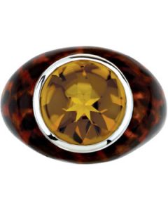 Genuine Honey Quartz Ring W/Leopard Print Enamel Sterling Silver  Size 07.00 12X12 Mm; Genuine Honey Quartz Ring W/Leopard Print Enamel