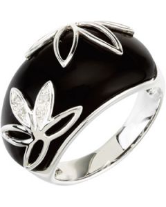 Genuine Onyx And Diamond Ring Sterling Silver  Size 9 / .025 Ct Tw; Genuine Onyx & Diamond Ring