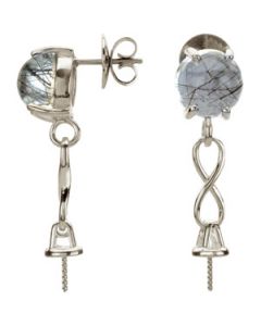 Genuine Tourmalinated Quartz Semi Set Earrings Sterling Silver  Pair 10 Mm Semi Set Genuine Tourmalinated Quartz  Earrings