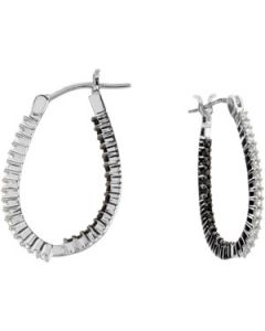 Genuine Black Spinel And Diamond Hoop Earrings Sterling Silver  Pair 5/8 Ct Tw Genuine Black Spinel And Diamond Hoop Earrings