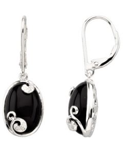 Genuine Onyx & Diamond Earrings Sterling Silver  Pair .07 Ct Tw/13.00Mmx9.00Mm Genuine Onyx & Diamond Earrings