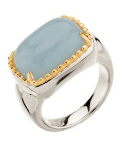Genuine Milky Aquamarine Ring Sterling Silver & 14K Yellow Gold 16.00Mmx10.00Mm Genuine Aquamarine Ring
