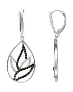 Genuine Black Spinel & Diamond Earrings Sterling Silver  1/4 Ct Tw Genuine Spinel & Diamond Earrings