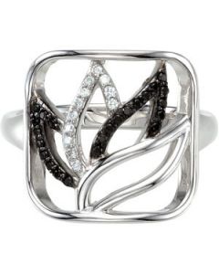 Genuine Black Spinel & Diamond Ring Sterling Silver  .06 Ct Tw Genuine Black Spinel & Diamond Ring