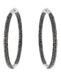 Genuine Black Spinel Hoop Earrings Sterling Silver  Pair 43.00 Mm  Genuine Black Spinel Hoop Earrings