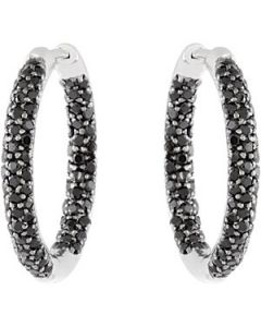 Genuine Black Spinel Hoop Earring Sterling Silver  Pair 22.00 Mm Genuine Black Spinel Hoop Earrings