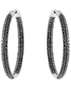 Genuine Black Spinel Hoop Earrings Sterling Silver  Pair 32.50 Mm  Genuine Spinel Hoop Earrings