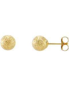 Ball Earring W/Star Dust Finish And Backs 14K Yellow Gold 05.00 Mm Pair Ball Earring W/Star Dust Finish And Backs
