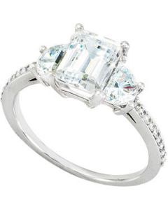 Emerald W/Half Moon 3 Stone Ring 14K White Gold 08.00X06.00 Mm Eng/ 7/8 Ct Tw Emerald W/Half Moon 3 Stone Ring