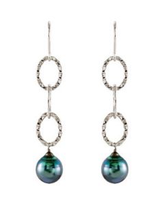 Tahitian Cultured Pearl Earrings Sterling Silver  Pair/10.00 Mm Tahitian Cultured Pearl Earrings