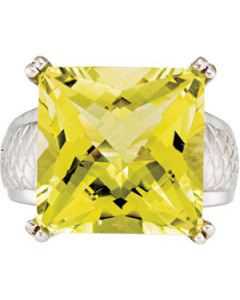 Genuine Checkerboard Green Quartz Sterling Silver  15.00X15.00 Mm Genuine Checkerboard Green Gold Quartz