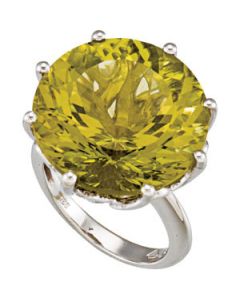 Genuine Green Gold Quartz Ring Sterling Silver  20.00X20.00 Mm Genuine Green Quartz Ring