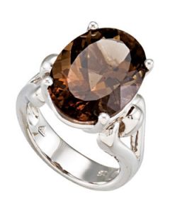 Genuine Smoky Quartz Ring Sterling Silver  18.00X13.00 Mm Genuine Smoky Quartz Ring