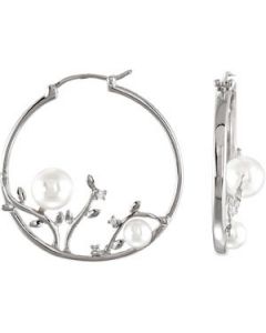 Freshwater Cultured Pearl & Diamond Earrings Sterling Silver  4-4.5Mm/6.5-7Mm/.06 Ct Tw Freshwater Cultured Pearl & Diamond Earrings