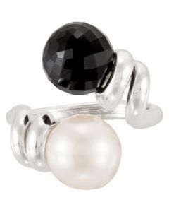 Freshwater Cultured Pearl Genuine Black Agate Ring Sterling Silver  9-9.5Mm/09.00X09.00 Mm Freshwater Cultured Pearl Genuine Black Agate Ring