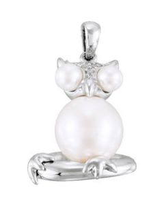 Freshwater Cultured Pearl Owl Pendant Sterling Silver  3.5-4Mm/9.5-10Mm/.05 Ct Tw Freshwater Cultured Pearl Owl Pendant