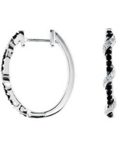 Genuine Black Spinel & Diamond Earrings Sterling Silver  Pair 1/10 Ct Tw Genuine Black Spinel & Diamond Earrings