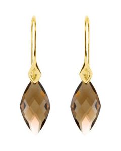 Genuine Checkerboard Smoky Quartz Earrings 14K Yellow Gold Pair/19.50X10.00 Mm Genuine Checkerboard Smoky Quartz Earrings