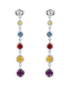 Multi-Color Cubic Zirconia  Earrings Sterling Silver  Pair Multi-Color Cubic Zirconia  Earrings