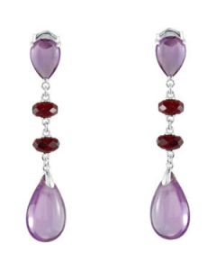 Genuine Amethyst And Brazilian Garnet Earrings Sterling Silver  Pair Genuine Amethyst And Brazilian Garnet Earrings