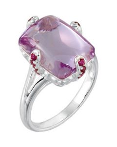 Genuine Rose De France Quartz And Brizilian Garnet Ring Sterling Silver  Size 10.00/14.00X10.00 Mm Genuine Rose De France Amethyst And Brizilian Garnet Ring