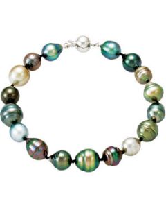 Tahitian Cultured Pearl Necklace & Bracelet Set 14K White Gold 08.00-10.00Mm/8 & 18 Tahitian Cultured Pearl Necklace & Bracelet Set