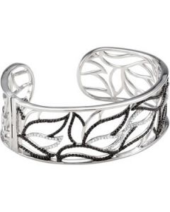 Genuine Black Spinel & Diamond Hinged Bangle Bracelet Sterling Silver  