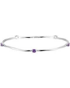 Genuine Amethyst Bangle Bracelet Sterling Silver/Rhodium Plated Sterling Silver N\A 03.50Mm Genuine Amethyst Bangle Bracelet