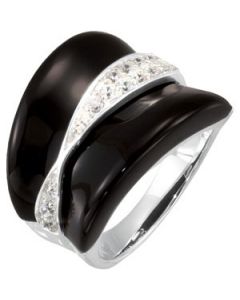 Genuine Onyx And Cubic Zircon Ring Sterling Silver  Size 10.00/22.00X18.00 Mm Genuine Onyx And Cubic Zircon Ring