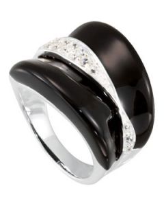 Genuine Onyx And Cubic Zircon Ring Sterling Silver  7/ 22.00X18.00Mm Genuine Onyx And Cubic Zircon Ring