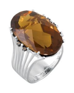 Genuine Brown Quartz And Champagne Diamond Ring Sterling Silver  .04 Ct Tw/ 23.00X14.00Mm Genuine Brown Quartz And Champagne Diamond Ring