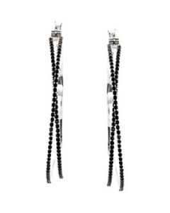 Genuine Black Spinel Hoop Earrings Sterling Silver  