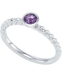 Genuine Amethyst Stackable Ring Sterling Silver  Size 07.00/04.00 Mm Genuine Amethyst Stackable Ring