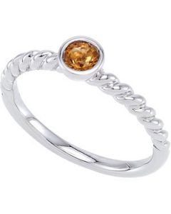 Genuine Citrine Stackable Ring Sterling Silver  Size 07.00/04.00 Mm Genuine Citrine Stackable Ring