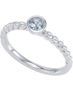 Genuine Aquamarine Stackable Ring Sterling Silver  Size 07.00/04.00 Mm Genuine Aquamarine Stackable Ring