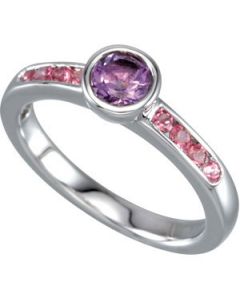 Genuine Amethyst And Pink Tourmaline Stackable Ring Sterling Silver  Size 10.00 Genuine Amethyst And Pink Tourmaline Stackable Ring