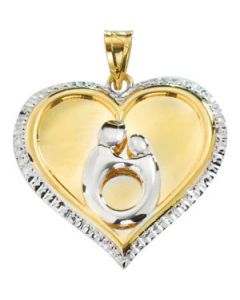 Heart Shaped Mother And Child Pendant With Rhodium Plating 10K Yellow Gold 22.75X22.25 Mm Heart Shaped Mother And Child Pendant With Rhodium Plating