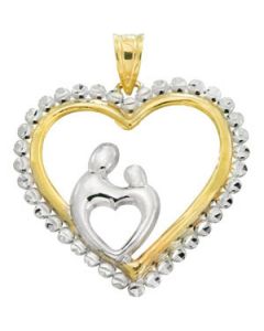 Heart Shaped Mother And Child Pendant With Rhodium Plating 10K Yellow Gold 23.00X22.75 Mm Heart Shaped Mother And Child Pendant With Rhodium Plating