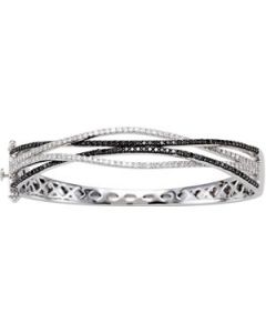 Black And White Diamond Bangle Bracelet 14K White Gold 2 Ct Tw