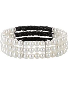 Freshwater Cultured Pearl Three Row Cuff Bracelet Sterling Silver  5-5.5 Mm/7 Inch