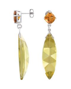 Gen Lime Quartz & Citrine Earr Sterling Silver  Pair 37.00X12.00 Mm/ 08.00 Mm  Genuine Lime Quartz & Citrine Earring
