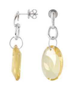 Genuine Lime Quartz Earrings Sterling Silver  Pair 20.00X15.00 Mm  Genuine Lime Quartz Earrings