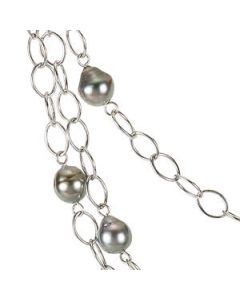 Tahitian Cultured Pearl Necklace Sterling Silver  08.00 Mm/ 19.50 Inches Tahitian Cultured Pearl Necklace