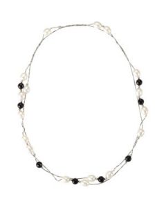 Freshwater Cultured Pearl & Genuine Black Agate Necklace Sterling Silver  09.00-09.50 Mm/ 08.00 Mm/ 47.25 Inches Freshwater Cultured Pearl & Genuine Black Agate Necklace