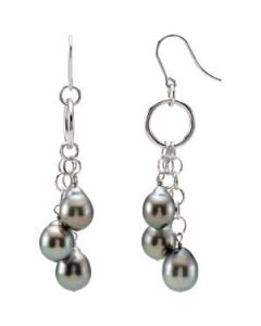 Tahitian Cultured Pearl Earrings Sterling Silver  08.00 Mm/ 09.00 Mm Freshwater Cultured Pearl Earrings