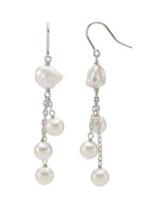 Freshwater Cultured Pearl Earrings Sterling Silver  07.00-07.50 Mm/ 09.00-10.00 Mm Freshwater Cultured Pearl Earrings