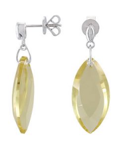 Genuine Lime Quartz Earrings Sterling Silver  Pair 24X12 Mm  Genuine Lime Quartz Earrings