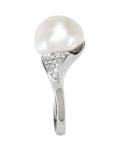 Freshwater Cultured Baroque Pearl & Diamond  Ring Sterling Silver  12.00-13.00 Mm Freshwater Cultured Pearl Ring